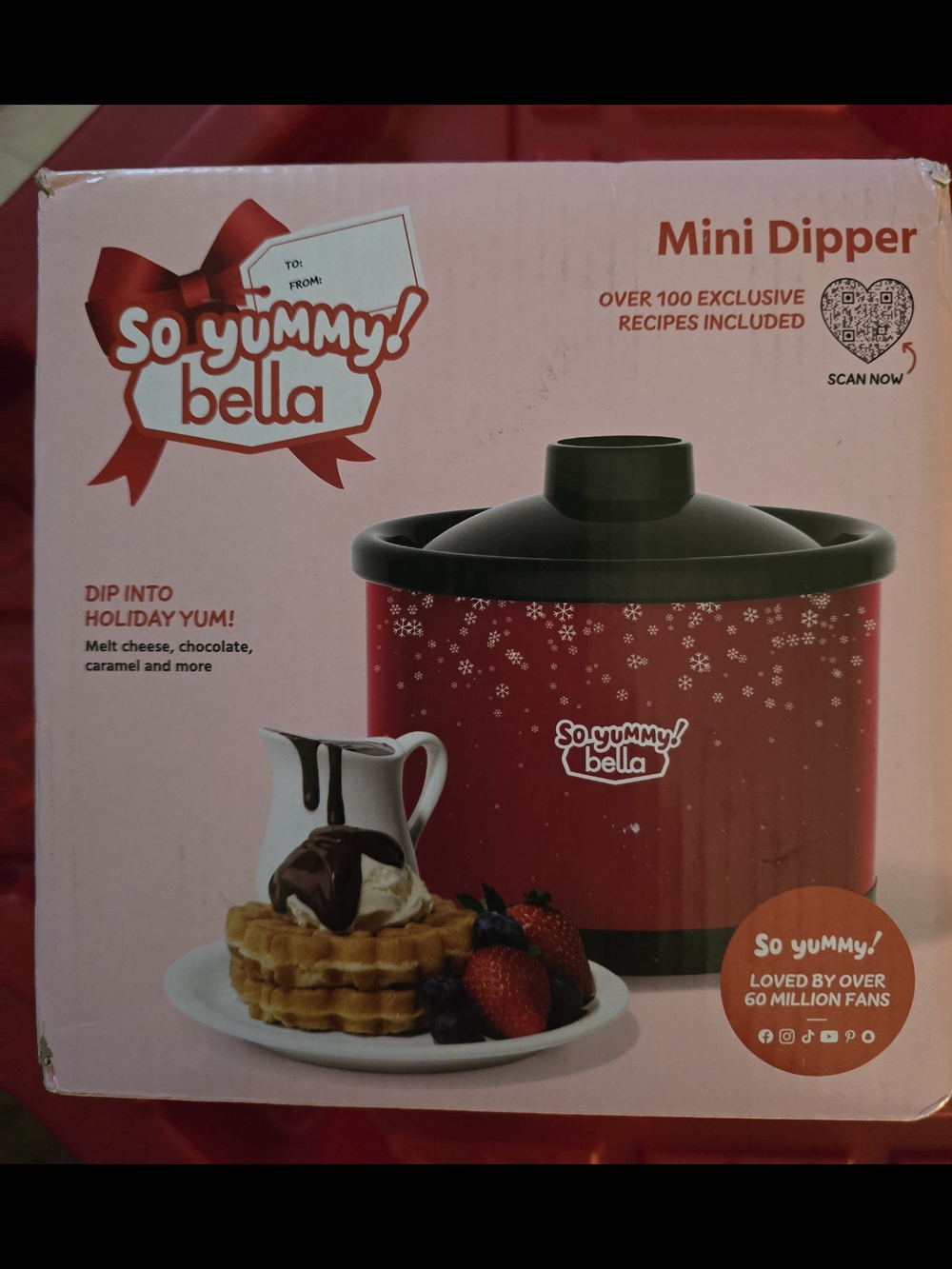 NIB - So Yummy Bella Mini Dipper Fondue Warmer - Red with Black Lid
